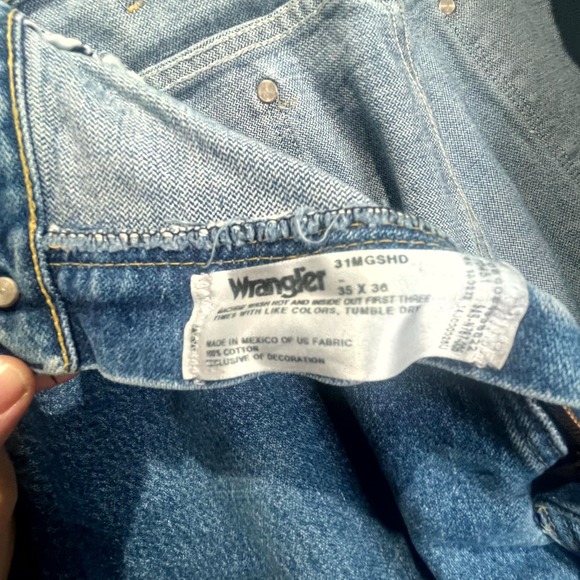 Wrangler George Strait Cowboy Cut Jeans Mens 35x36 Blue Denim Logo‎ Relaxed Fit - Picture 3 of 16